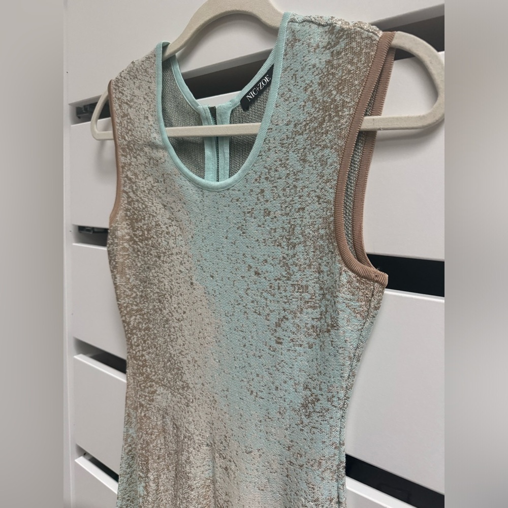 NIC + ZOE Sleeveless Knit Twirl Dress Champagne Turquoise Size PS - Picture 4 of 5